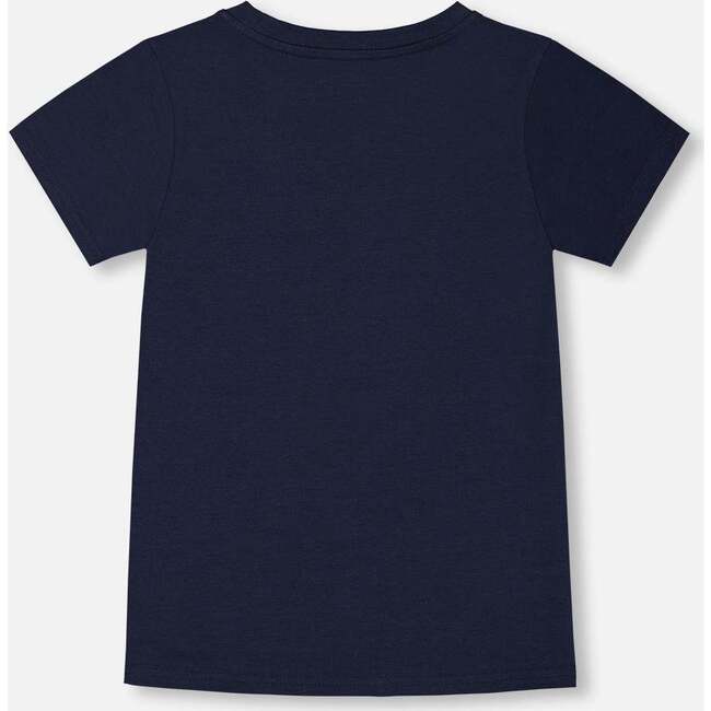 Organic Cotton Graphic Tee, Smiling Navy Blue - T-Shirts - 4