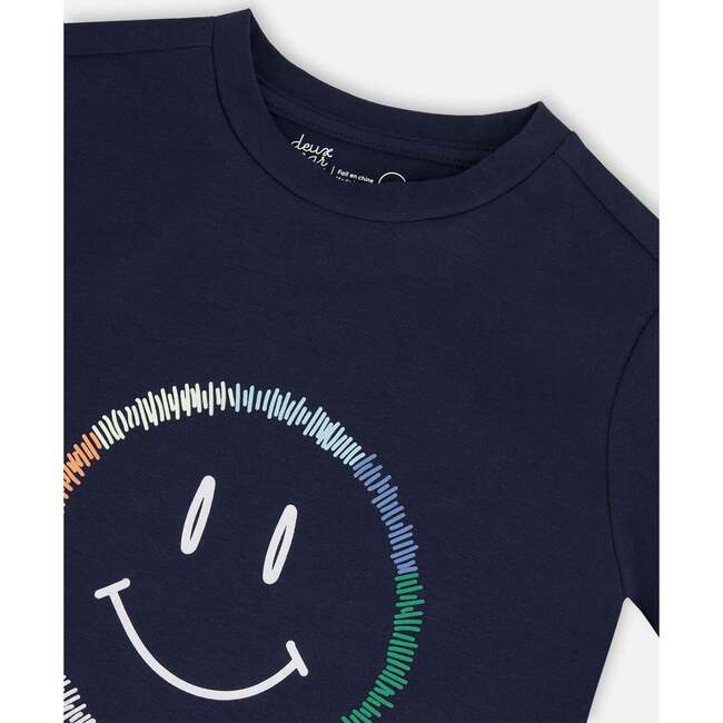 Organic Cotton Graphic Tee, Smiling Navy Blue - T-Shirts - 5