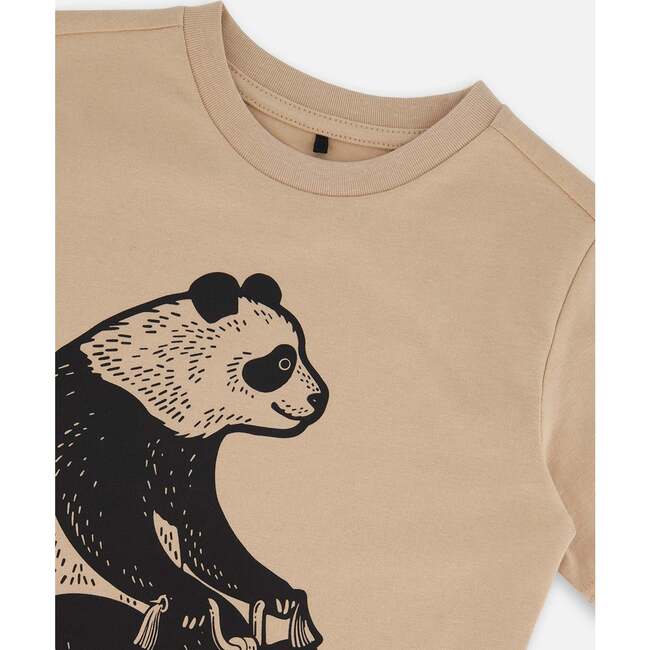 Organic Cotton Graphic Tee, Black Panda On Beige Background - T-Shirts - 4