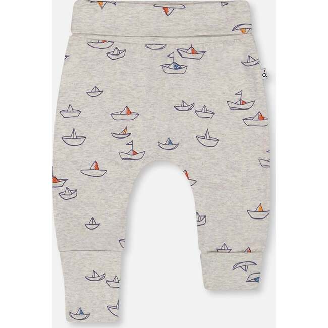 Organic Cotton Evolutive Pant, Heather Grey With Little Paper Boat