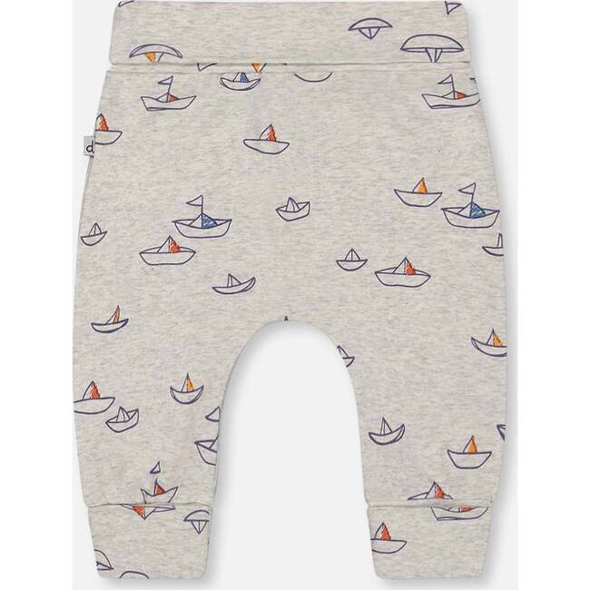 Organic Cotton Evolutive Pant, Heather Grey With Little Paper Boat - Pants - 2