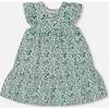 Organic Cotton Dress, Small Turquoise Flowers - Dresses - 1 - thumbnail