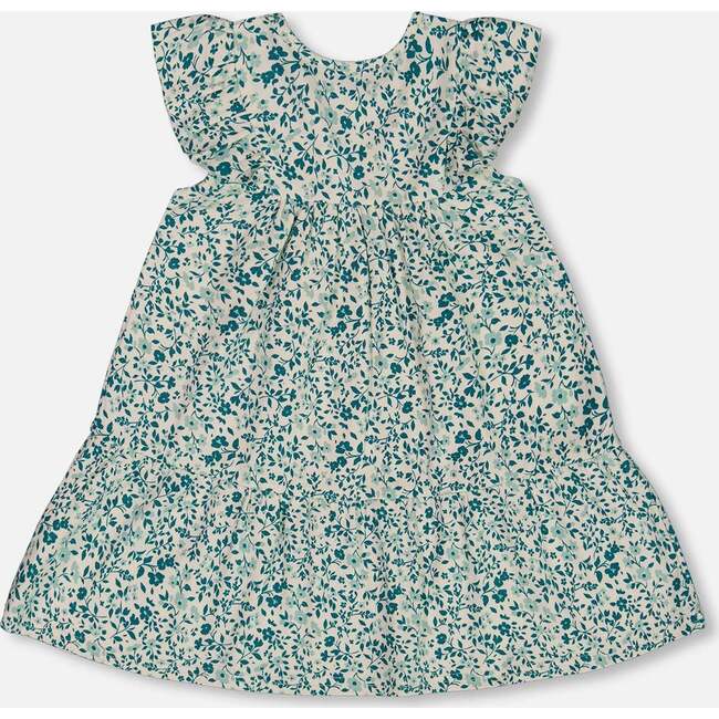 Organic Cotton Dress, Small Turquoise Flowers - Dresses - 4