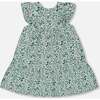 Organic Cotton Dress, Small Turquoise Flowers - Dresses - 4