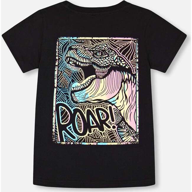 Organic Cotton Tee, Black And Multicolored Dino - T-Shirts - 5