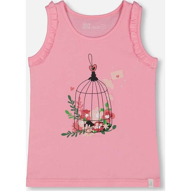 Organic Cotton Tank With Frills, Candy Pink