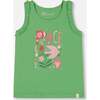 Organic Cotton Tank With Frills, Flowers On Green Background - T-Shirts - 1 - thumbnail