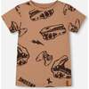 Organic Cotton Tee, Beige And Black Dinos - T-Shirts - 1 - thumbnail