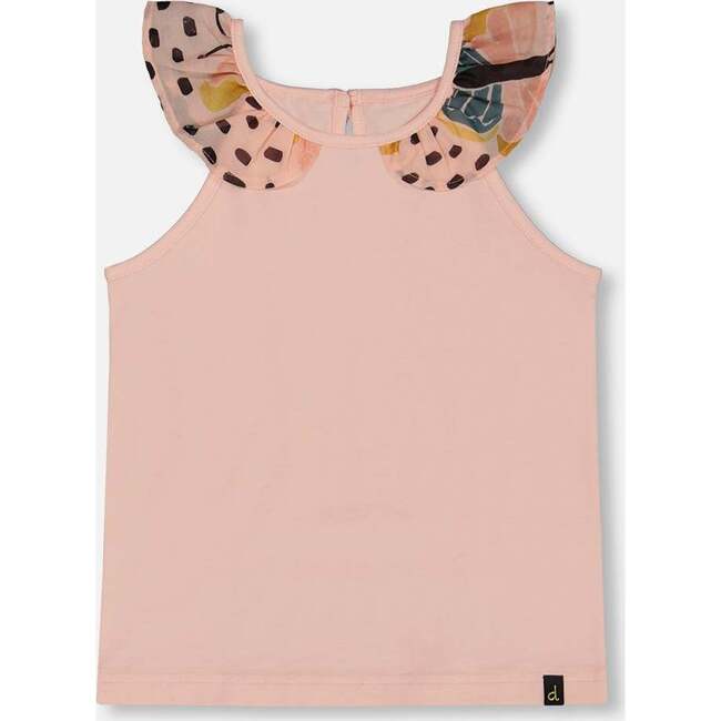 Organic Cotton Tank Top With Frill, Pink With Black Butterfly