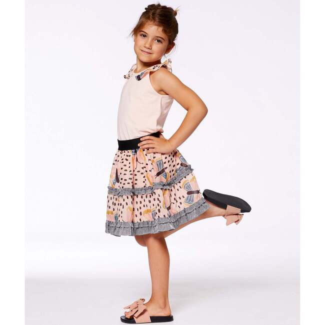 Organic Cotton Tank Top With Frill, Pink With Black Butterfly - T-Shirts - 2