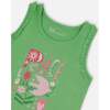 Organic Cotton Tank With Frills, Flowers On Green Background - T-Shirts - 5