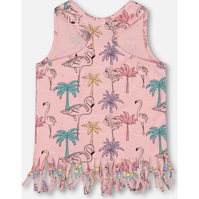 Organic Cotton Tank Top With Fringe, Palm Trees, Pink Flamingo, And Turquoise - T-Shirts - 3