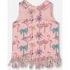 Organic Cotton Tank Top With Fringe, Palm Trees, Pink Flamingo, And Turquoise - T-Shirts - 3