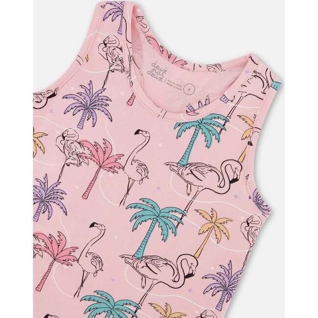 Organic Cotton Tank Top With Fringe, Palm Trees, Pink Flamingo, And Turquoise - T-Shirts - 4