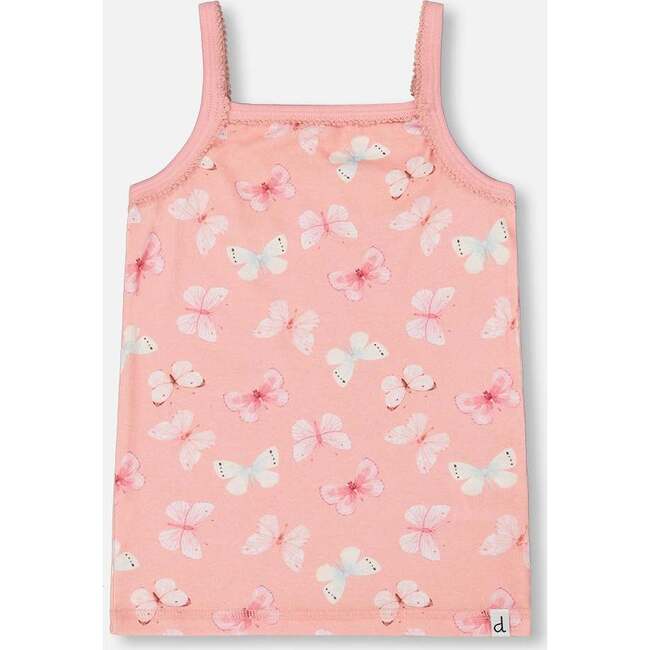 Organic Cotton Tank Top, Pink And Blue Butterflies On Old Pink