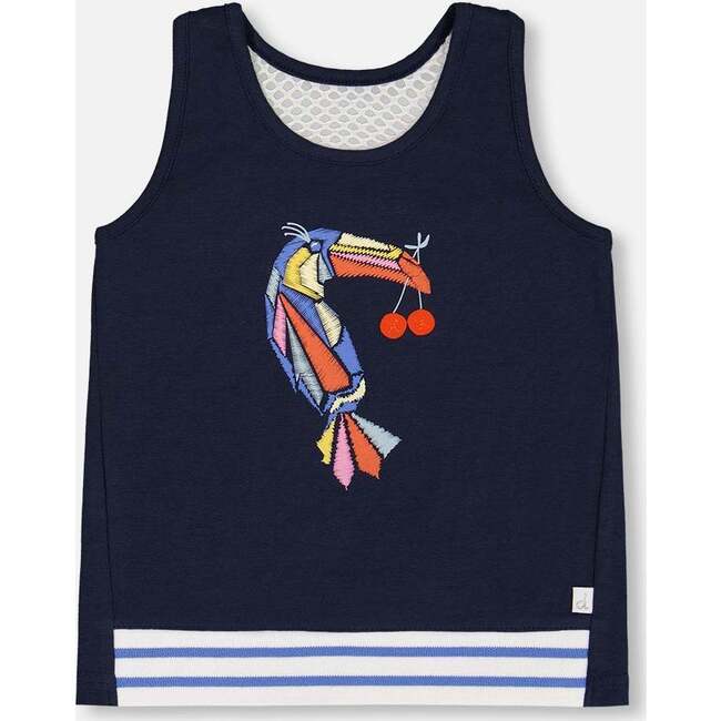 Organic Cotton Tank Top, Navy Blue And Toucan