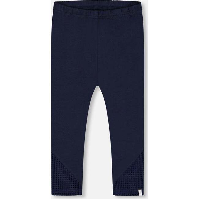 Organic Cotton Capri Leggings With Mesh, Navy Blue