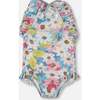 One-Piece Swimsuit With Frills, White, Pink, And Green Flowers - One Pieces - 1 - thumbnail