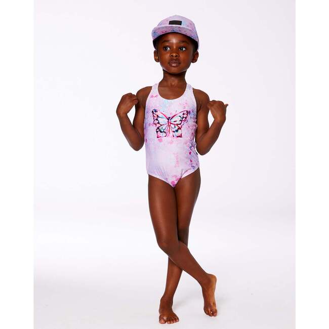 One-Piece Swimsuit, Pink Butterflies With Bubble Effects - One Pieces - 2