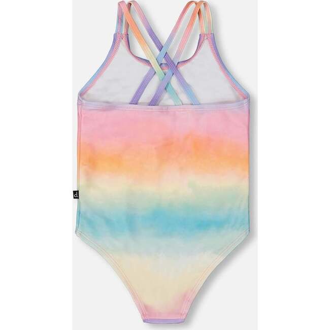 One-Piece Swimsuit, Flowers On Multicolored Background - One Pieces - 3