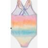 One-Piece Swimsuit, Flowers On Multicolored Background - One Pieces - 3
