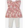 Muslin Tunic And Rib Leggings Set, Pink And White Flowers - Mixed Apparel Set - 1 - thumbnail