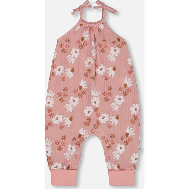 Muslin Tie Strap Jumpsuit, Pink And White Flowers