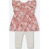 Muslin Tunic And Rib Leggings Set, Pink And White Flowers - Mixed Apparel Set - 2