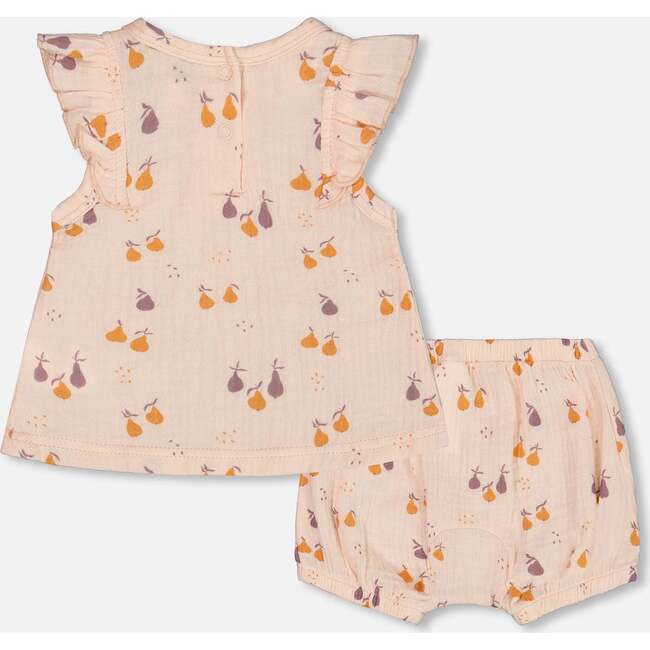 Muslin Top And Bloomer Set, Peach With Pears Print - Mixed Apparel Set - 2