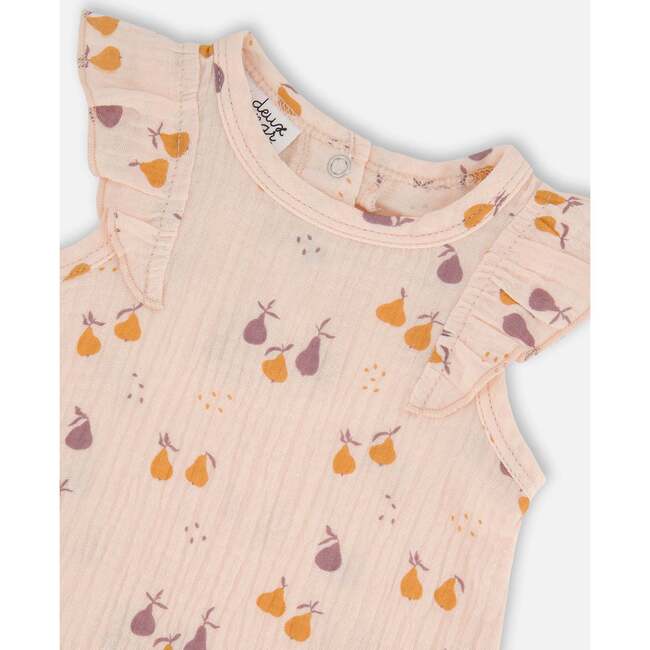 Muslin Top And Bloomer Set, Peach With Pears Print - Mixed Apparel Set - 3