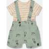 Muslin Shortall And Organic Cotton Onesie Set, Sage Monkey And Off-White - Mixed Apparel Set - 1 - thumbnail