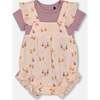 Muslin Shortall And Organic Cotton Onesie Set, Peach With Pears Print - Mixed Apparel Set - 1 - thumbnail