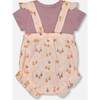 Muslin Shortall And Organic Cotton Onesie Set, Peach With Pears Print - Mixed Apparel Set - 3