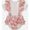 Muslin Short And Organic Cotton Bodysuit Set, Pink And White Flowers - Mixed Apparel Set - 1 - thumbnail