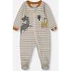 Organic Cotton One-Piece Pajama, Dinosaur On Mottled And Tan Background - Footie Pajamas - 1 - thumbnail