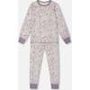 Organic Cotton Long Sleeve Top And Pant Pajama Set, Pale Pink Flowers On Neutral Lilac - Pajamas - 1 - thumbnail