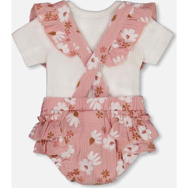 Muslin Short And Organic Cotton Bodysuit Set, Pink And White Flowers - Mixed Apparel Set - 4