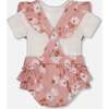 Muslin Short And Organic Cotton Bodysuit Set, Pink And White Flowers - Mixed Apparel Set - 4