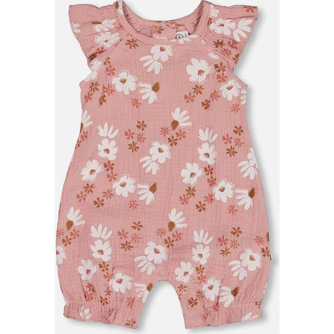 Muslin Romper, Pink And White Flowers