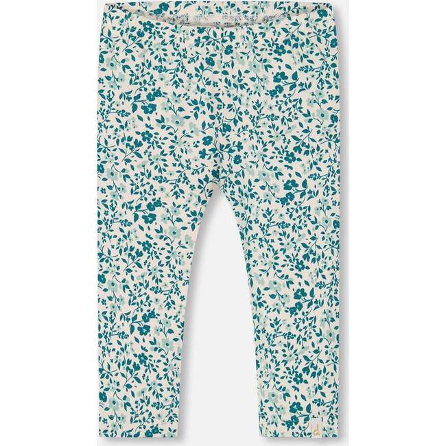 Organic Cotton Legging, Small Turquoise Flowers