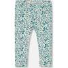 Organic Cotton Legging, Small Turquoise Flowers - Leggings - 1 - thumbnail