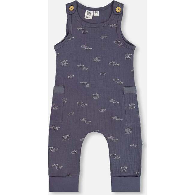 Muslin One-Piece Jumpsuit, Navy Blue Paper Boat - Rompers - 1