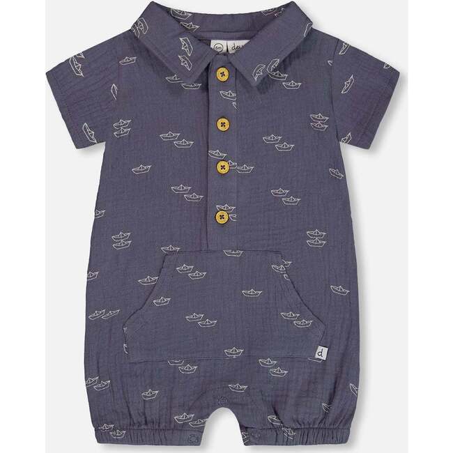 Muslin Romper, Navy Blue Paper Boat