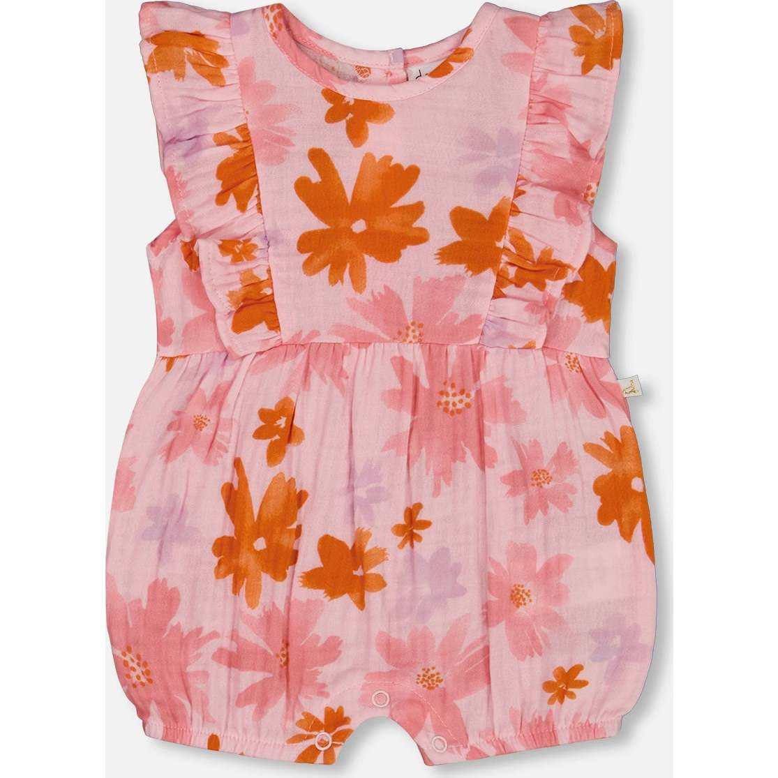 Muslin Romper, Pink And Coral Flowers - Rompers - 1