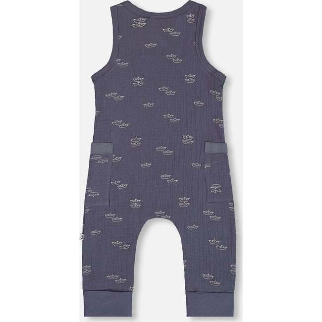 Muslin One-Piece Jumpsuit, Navy Blue Paper Boat - Rompers - 3