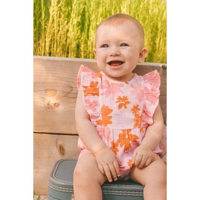 Muslin Romper, Pink And Coral Flowers - Rompers - 2