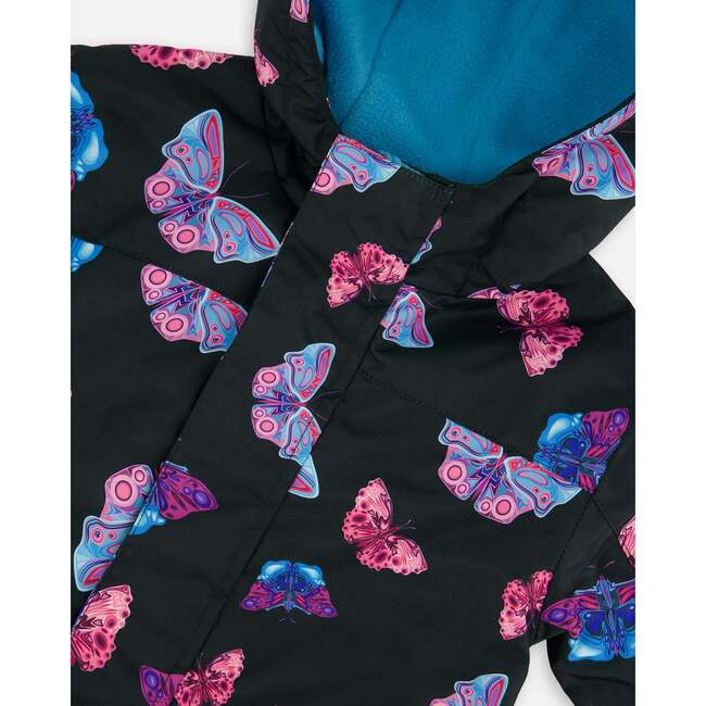 Mid-Season One-Piece Outerwear, Multicolored Butterflies On Black Background - Jackets - 5