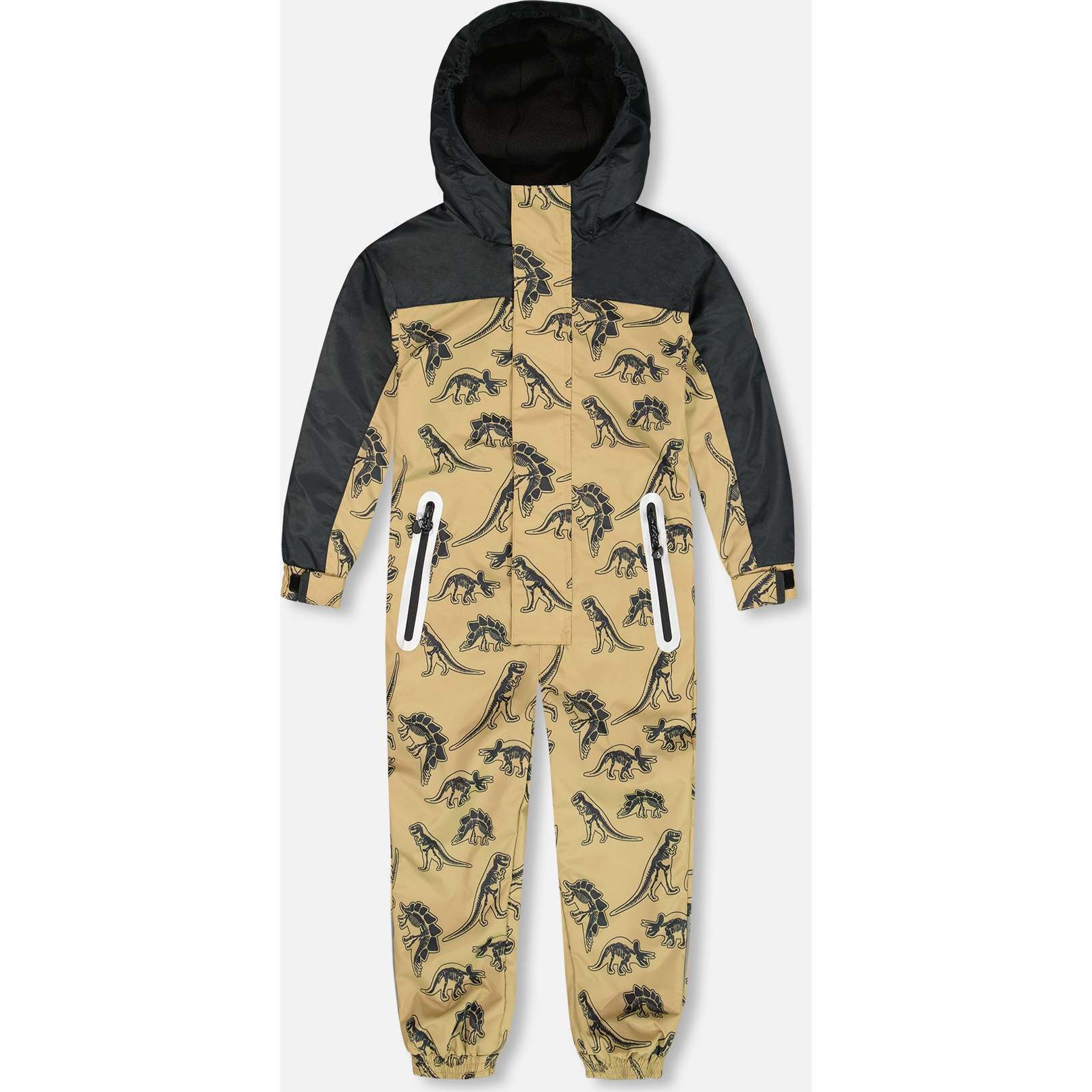 Mid-Season One-Piece Outerwear, Black Dinosaur On Beige Background - Jackets - 1