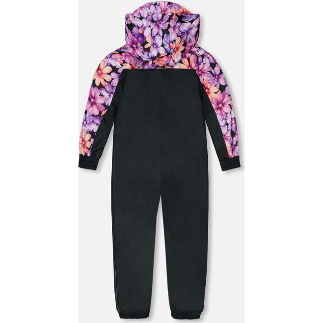 Mid-Season One-Piece Outerwear, Black With Pink And Orange Flowers - Jackets - 3