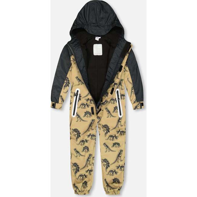 Mid-Season One-Piece Outerwear, Black Dinosaur On Beige Background - Jackets - 7